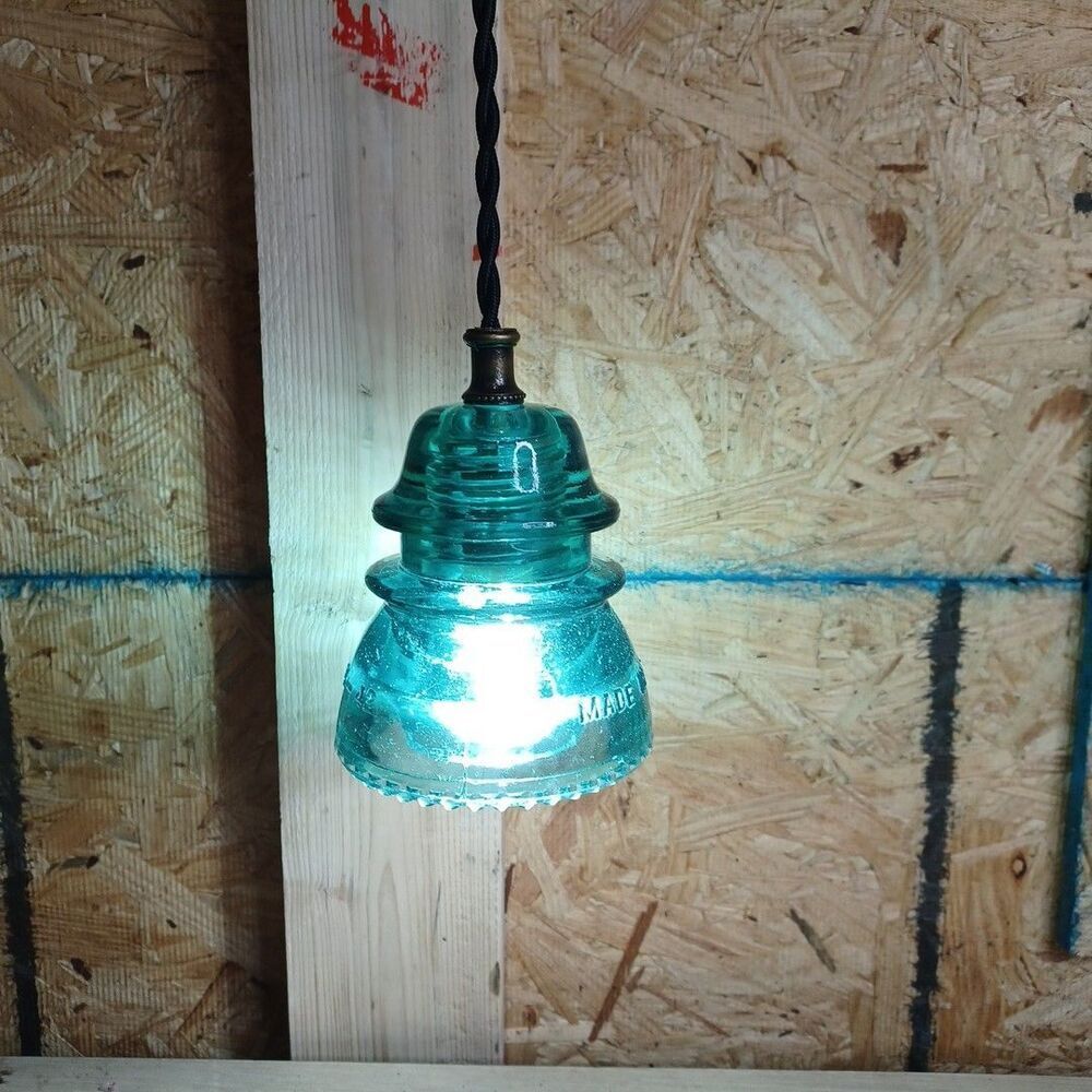 Antique 1900s Glass Insulator Pendant Light Industrial Railroad Steampunk Lamp